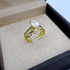 Bague Solitaire Pierre Rectangulaire Or Jaune - Anneau Motif Maille – or 18 carats | Tariki
