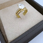 Bague Solitaire Pierre Rectangulaire Or Jaune - Anneau Motif Maille – or 18 carats | Tariki