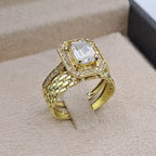 Bague Solitaire Pierre Rectangulaire Or Jaune - Anneau Motif Maille – or 18 carats | Tariki