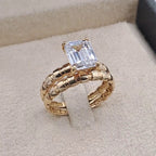 Bague Solitaire Pierre Rectangulaire Or Rose - Anneau Motif Maille – or 18 carats | Tariki