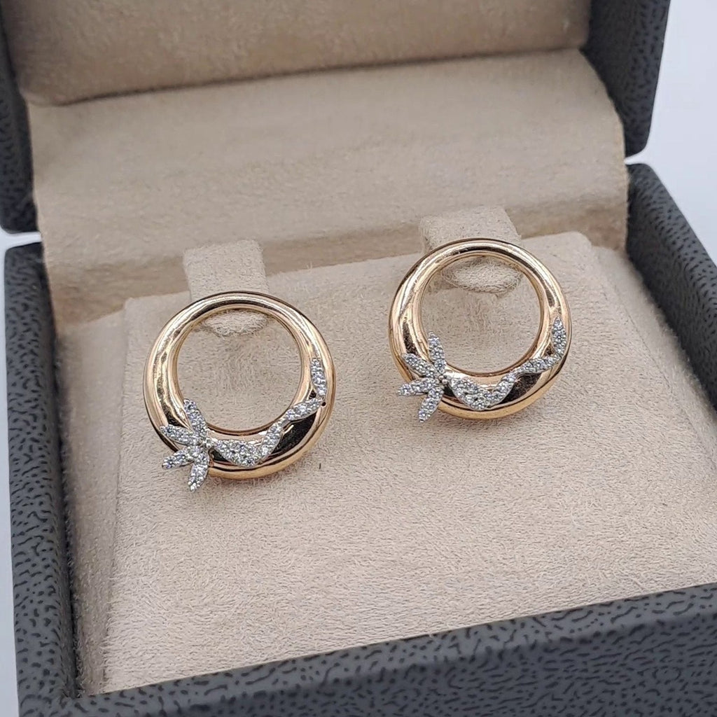 Boucles d'Oreilles Créoles Or Rose et Blanc - Serties de Pierres – or 18 carats | Tariki