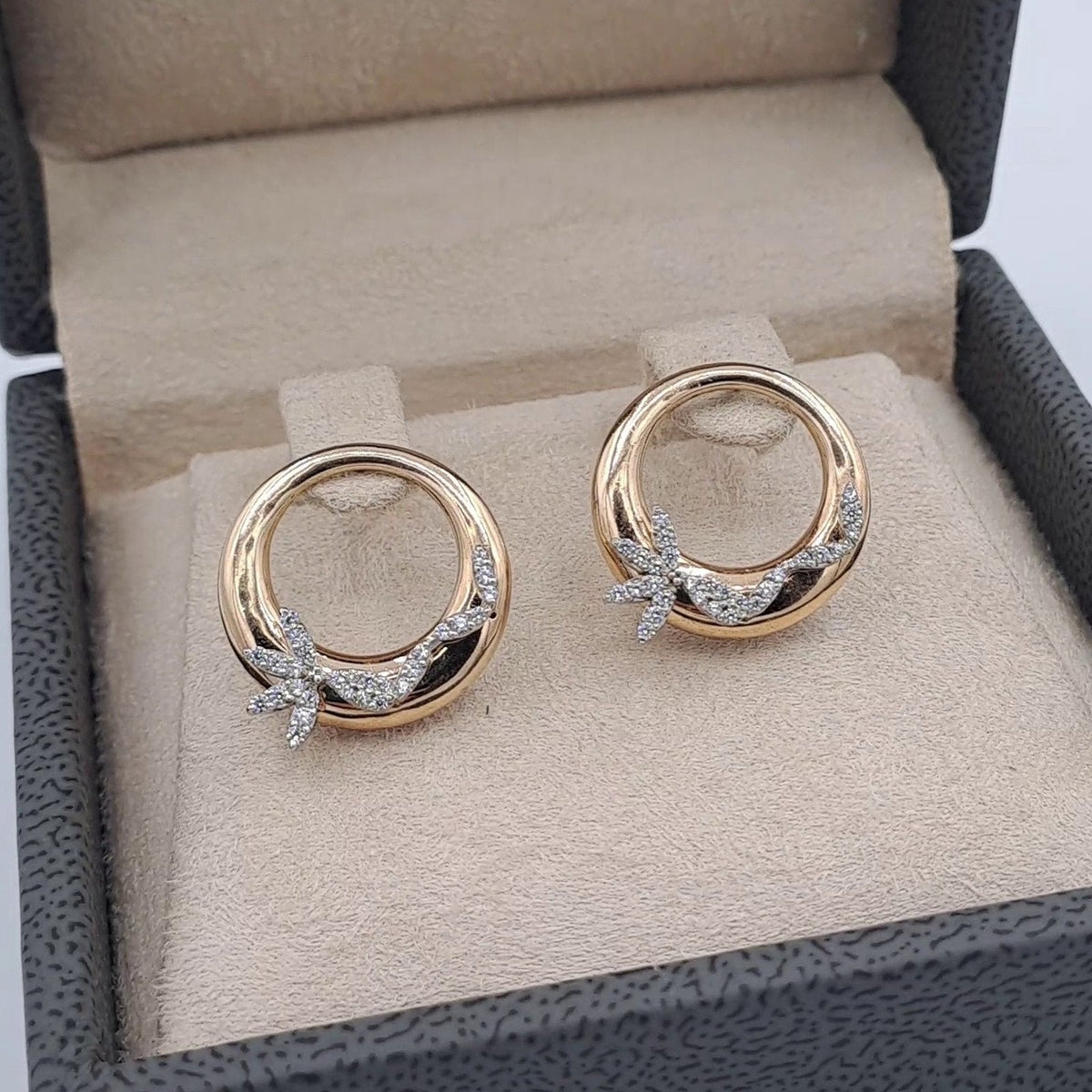 Boucles d'Oreilles Créoles Or Rose et Blanc - Serties de Pierres – or 18 carats | Tariki