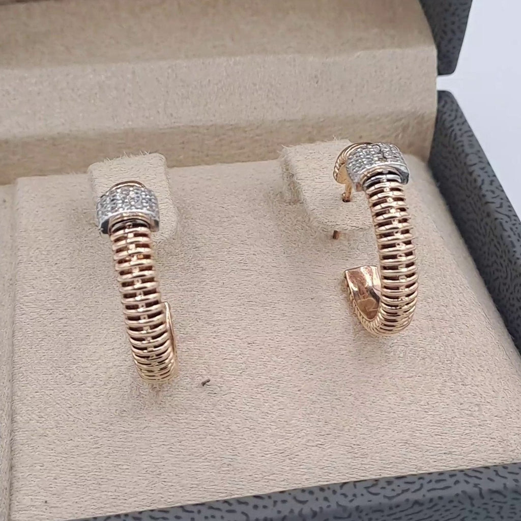 Boucles d'Oreilles Créoles Striées Or Rose - Serties de Pierres – or 18 carats | Tariki