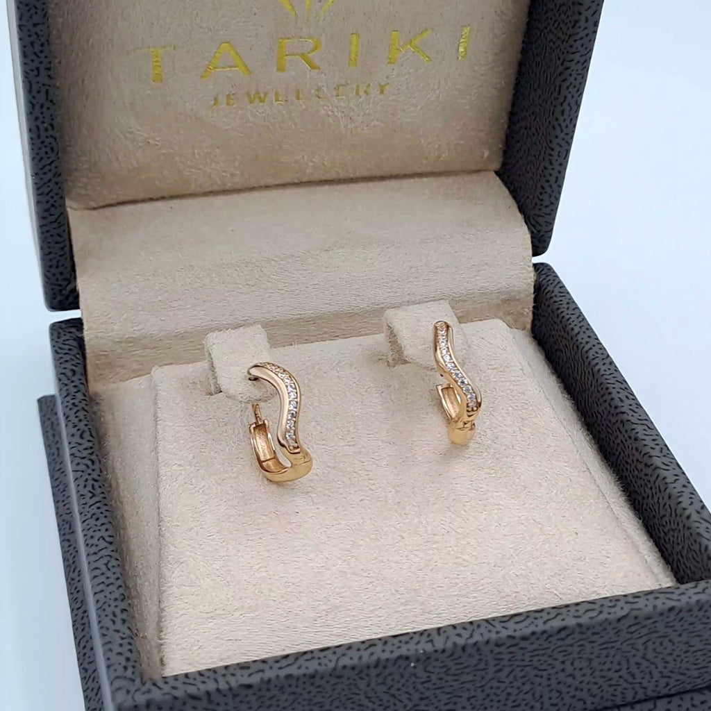 Boucles d'Oreilles Mini Créoles Bombées Or Rose - Serties de Pierres – or 18 carats | Tariki