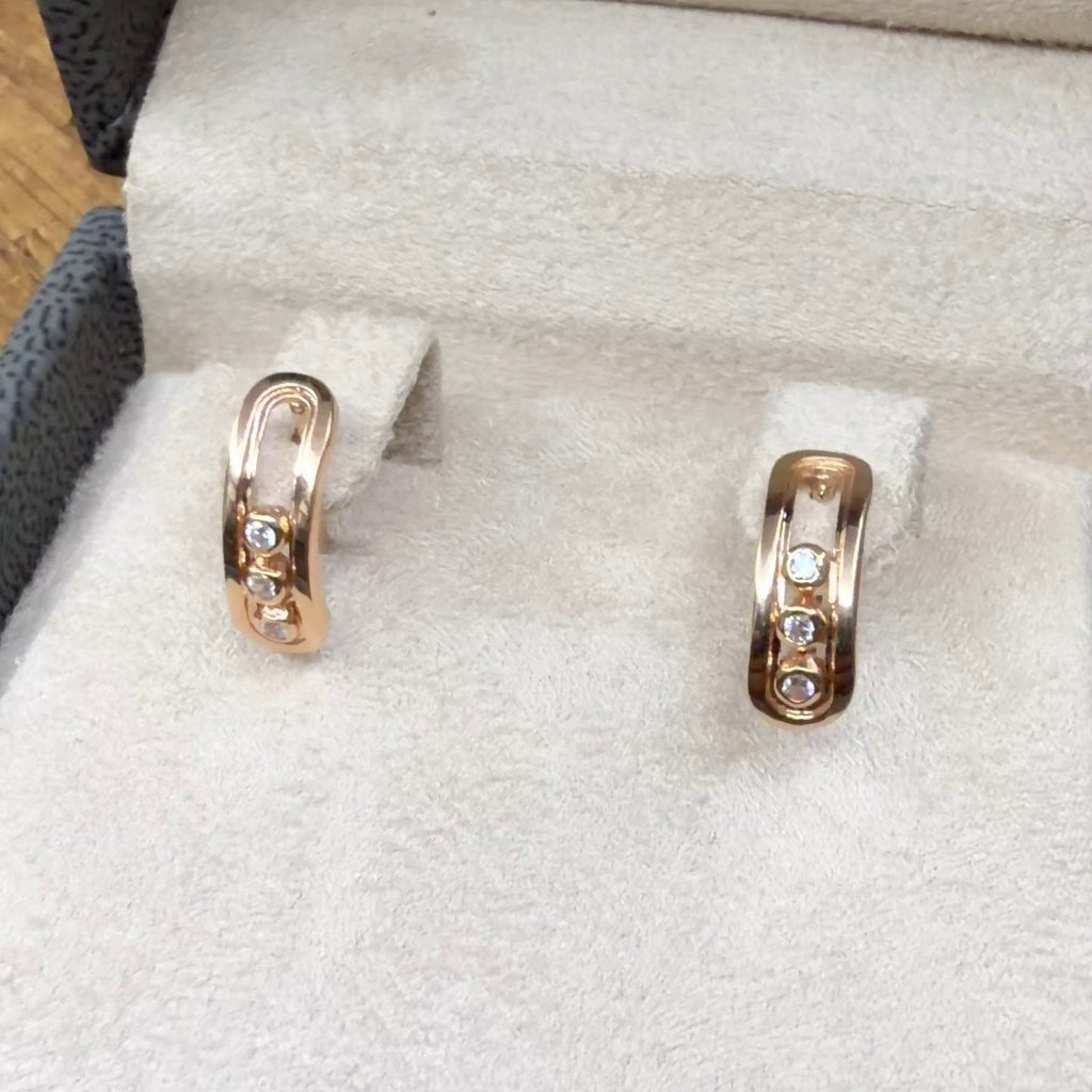 Boucles d'Oreilles Mini Créoles Larges Or Rose - Serties de Pierres – or 18 carats | Tariki