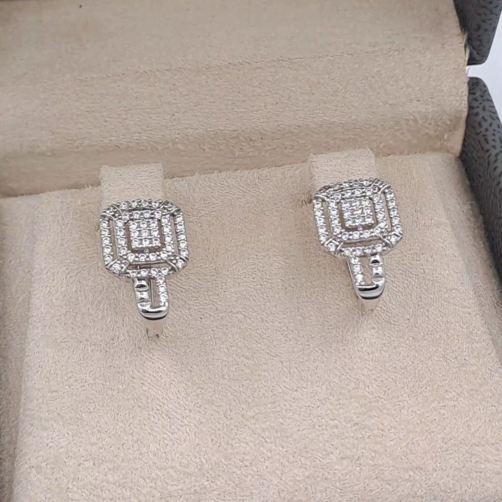Boucles d'Oreilles Or Blanc - Carrés Pavés de Pierres – or 18 carats | Tariki