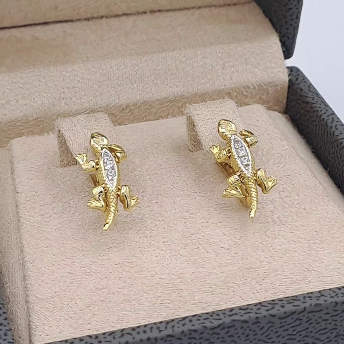 Boucles d'Oreilles Or Jaune - Feuilles Serties de Pierres – or 18 carats | Tariki