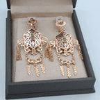 Boucles d'Oreilles Pendantes Beldi Ajourées Or Rose - Serties de Pierres, Franges – or 18 carats | Tariki