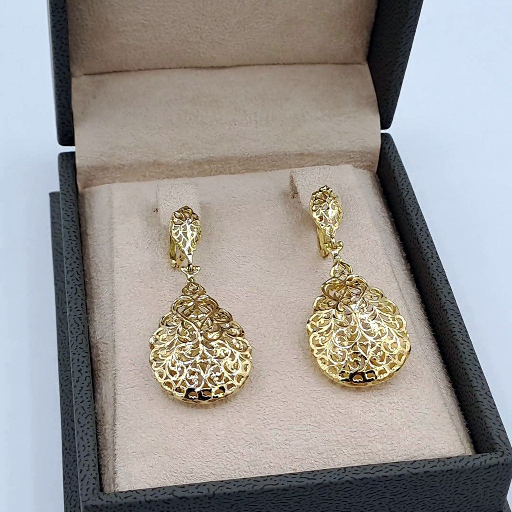 Boucles d'Oreilles Pendantes Beldi Gouttes Ajourées et Ciselées Or Jaune – or 18 carats | Tariki
