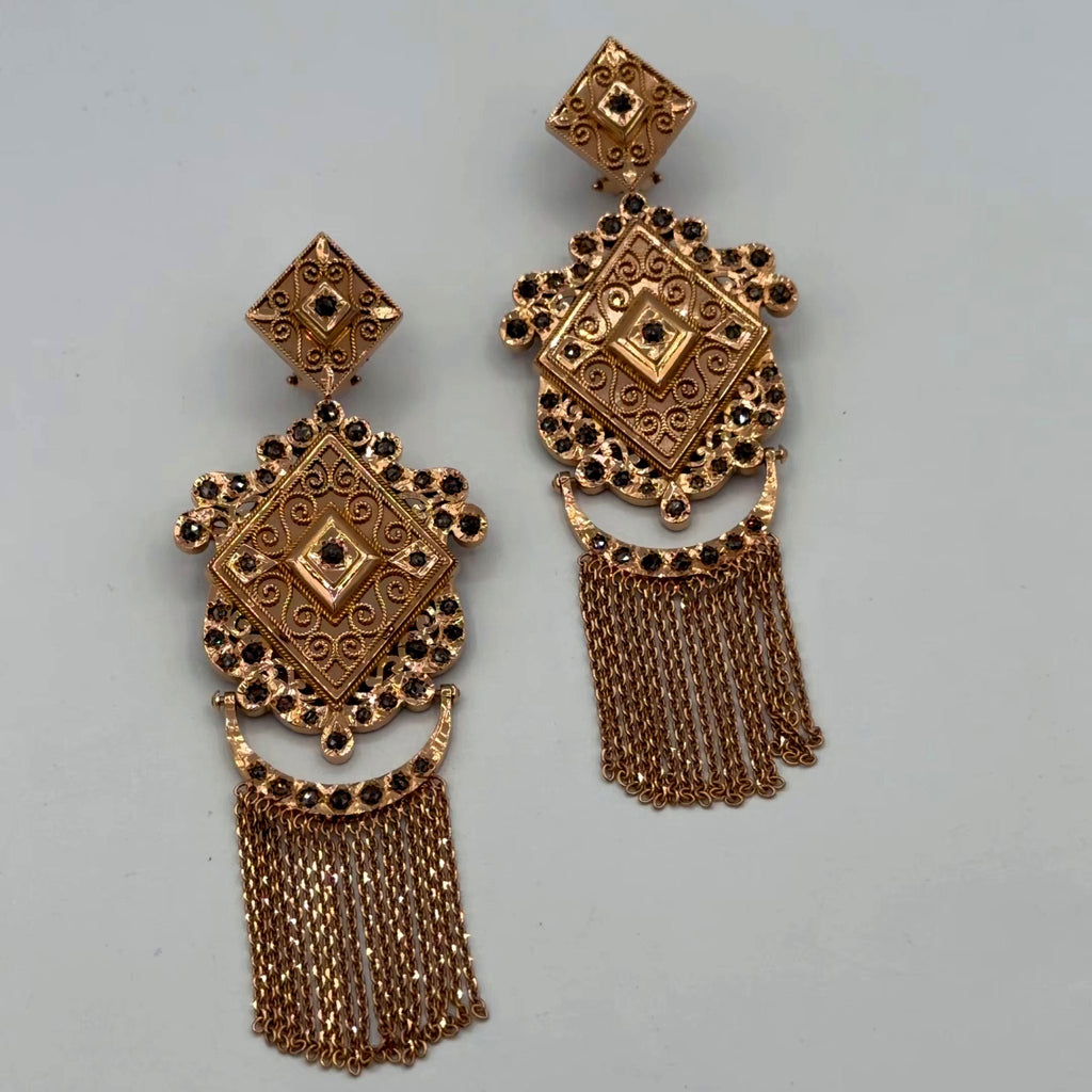 Boucles d'Oreilles Pendantes Beldi Losanges Or Rose - Serties, Franges – or 18 carats | Tariki