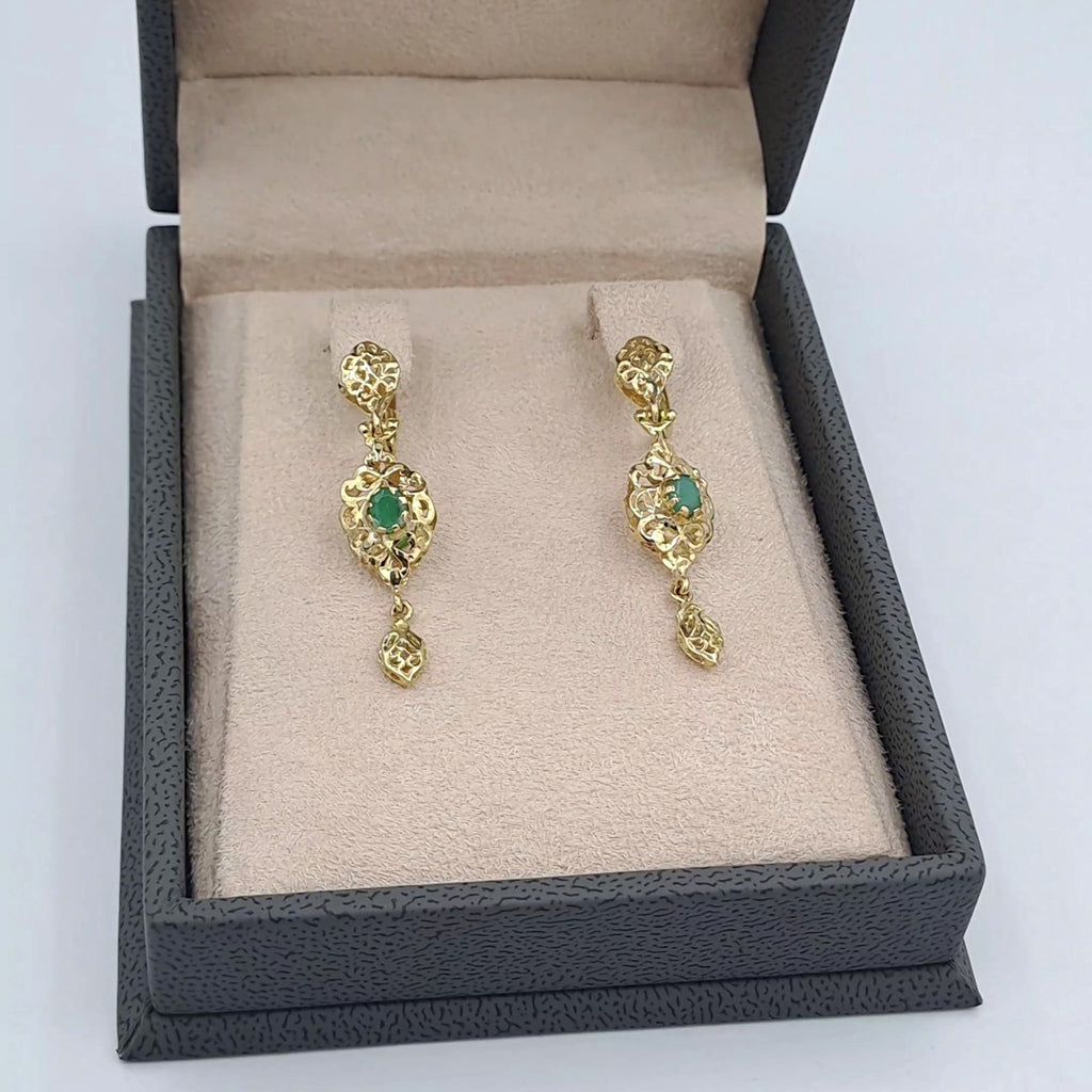 Boucles d'Oreilles Pendantes Beldi Or Jaune - Serties de Pierres, Pierre Verte – or 18 carats | Tariki