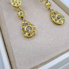 Boucles d'Oreilles Pendantes Beldi Rosace et Goutte Or Jaune - Serties de Pierres – or 18 carats | Tariki