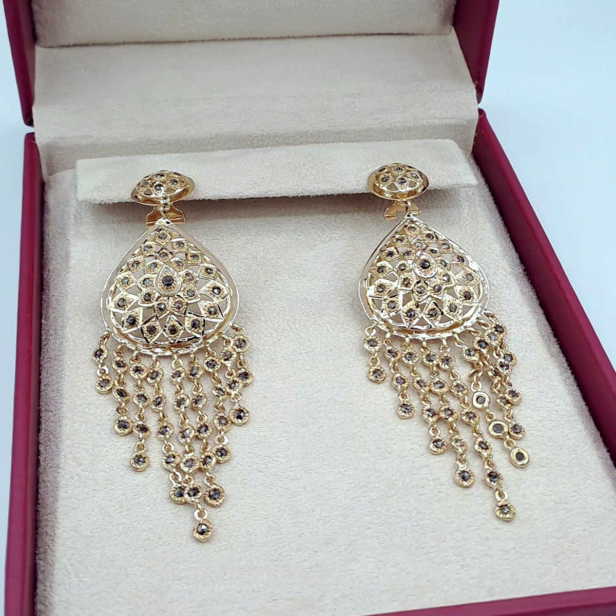 Boucles d'Oreilles Pendantes Beldi Rosaces Ajourées Or Jaune - À Franges – or 18 carats | Tariki