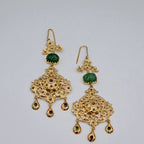 Boucles d'Oreilles Pendantes Beldi Rosaces Ajourées Or Jaune - Pierres Vertes, Pampilles – or 18 carats | Tariki