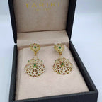 Boucles d'Oreilles Pendantes Beldi Rosaces Ajourées Or Jaune - Pierres Vertes – or 18 carats | Tariki