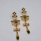 Boucles d'Oreilles Pendantes Beldi Rosaces Or Rose - Serties, Nœuds et Pierres Vertes – or 18 carats | Tariki