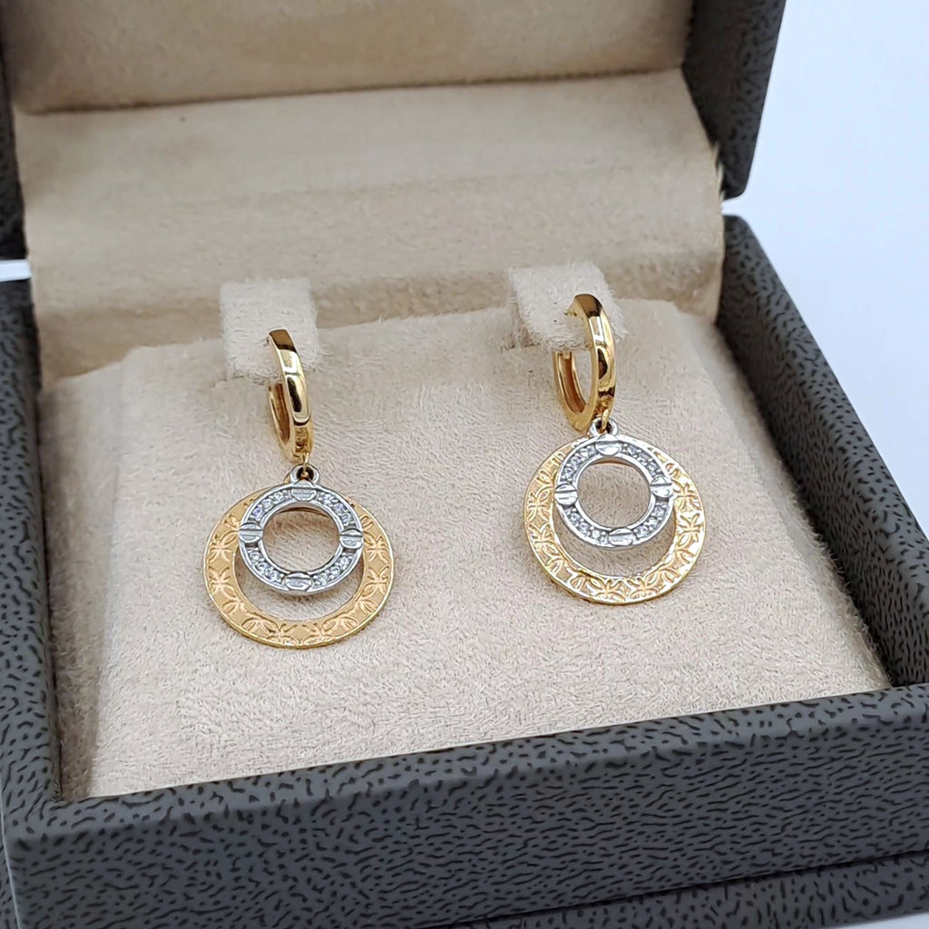 Boucles d'Oreilles Pendantes Cercles Or Rose - Sertis de Pierres Blanches – or 18 carats | Tariki