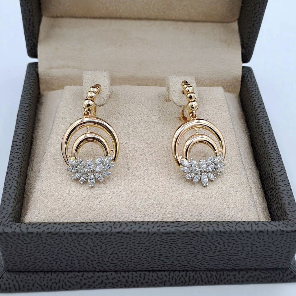 Boucles d'Oreilles Pendantes Croissants Or Rose - Pavés de Pierres – or 18 carats | Tariki