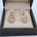 Boucles d'Oreilles Pendantes Croissants Or Rose - Pavés de Pierres – or 18 carats | Tariki