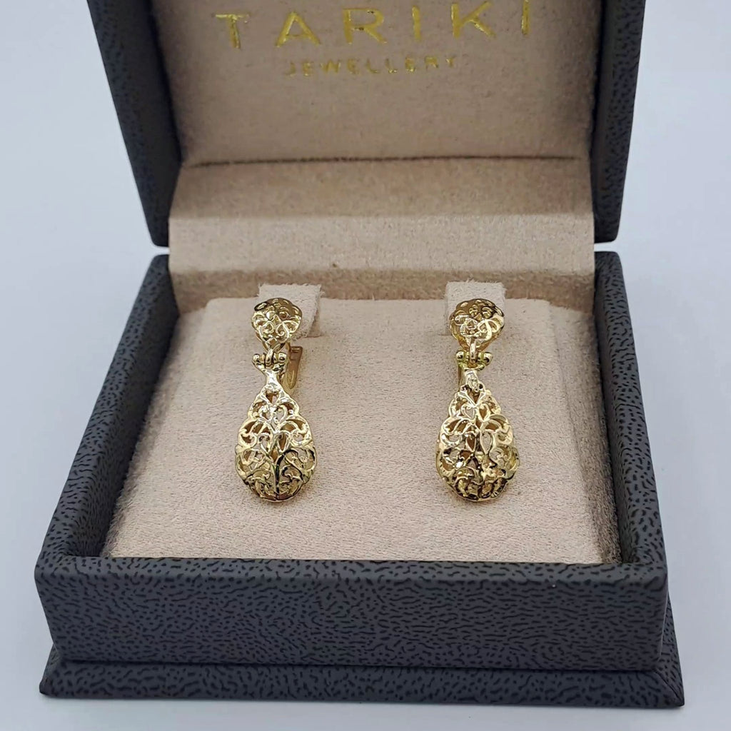 Boucles d'Oreilles Pendantes Gouttes Beldi Ajourées Or Jaune – or 18 carats | Tariki