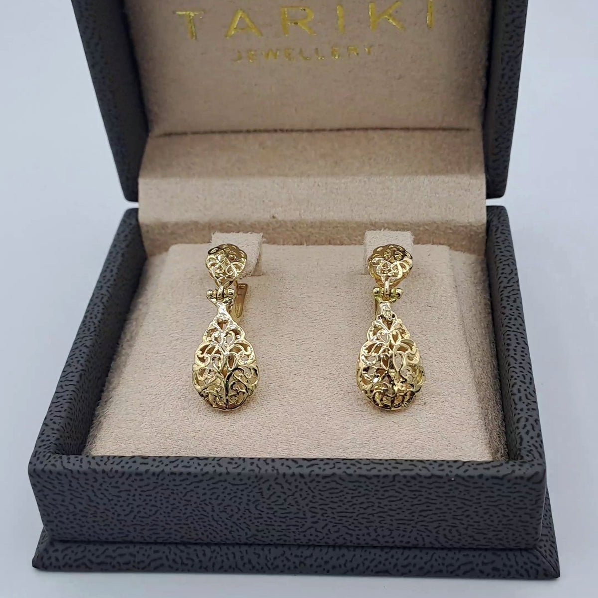 Boucles d'Oreilles Pendantes Gouttes Beldi Ajourées Or Jaune – or 18 carats | Tariki