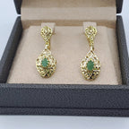 Boucles d'Oreilles Pendantes Gouttes Beldi Ajourées Or Jaune - Pierres Vertes – or 18 carats | Tariki