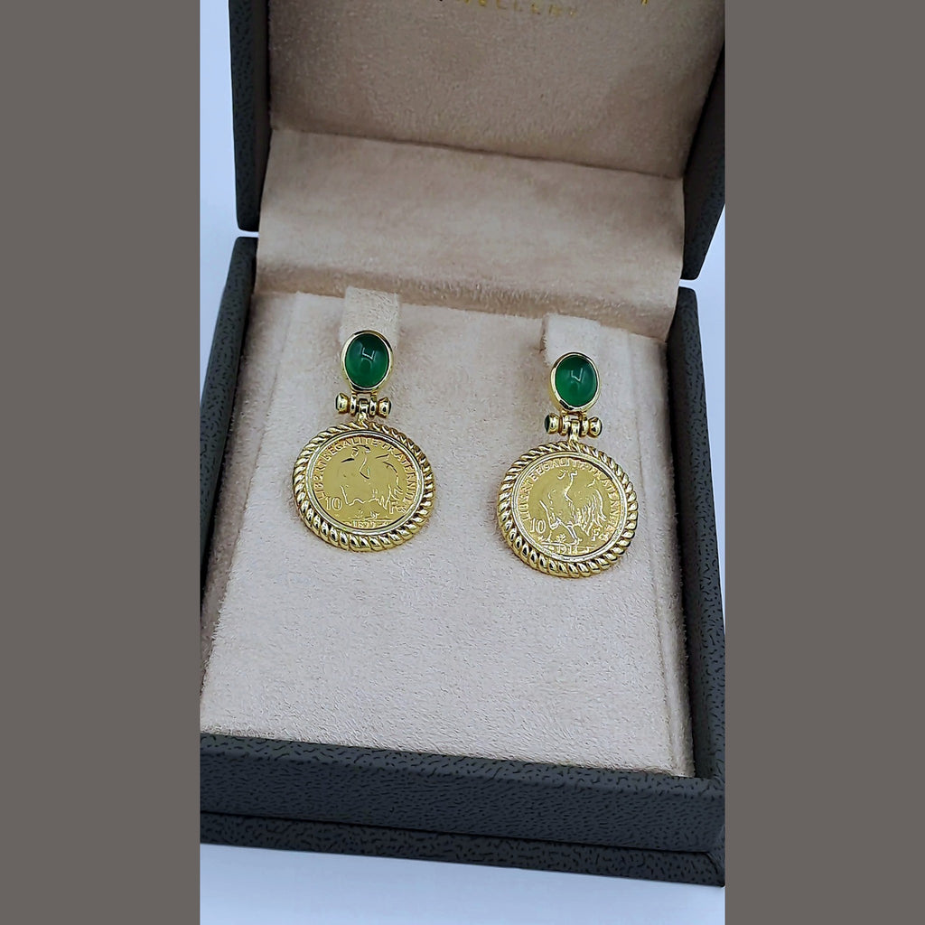 Boucles d'Oreilles Pendantes Louis Or Jaune - Pierres Vertes – or 18 carats | Tariki