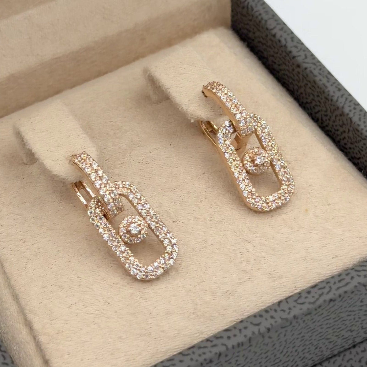 Boucles d'Oreilles Pendantes Maillons Or Rose - Pavés de Pierres – or 18 carats | Tariki