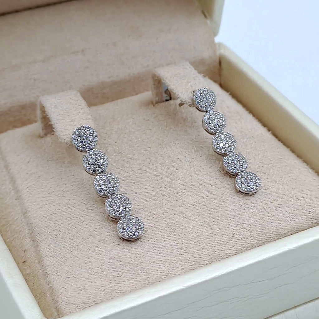 Boucles d'Oreilles Pendantes Or Blanc - Pastilles Pavées – or 18 carats | Tariki