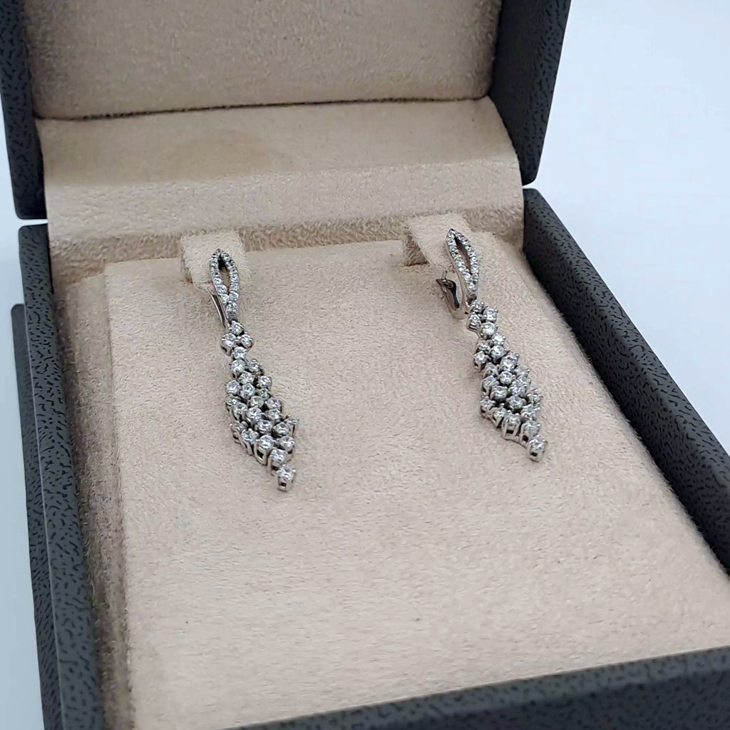 Boucles d'Oreilles Pendantes Or Blanc - Pavées de Pierres – or 18 carats | Tariki