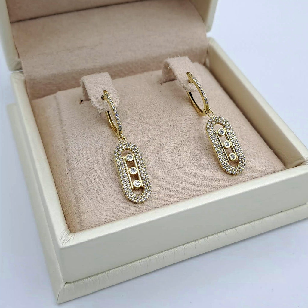 Boucles d'Oreilles Pendantes Or Jaune - Ovales Sertis de Pierres – or 18 carats | Tariki