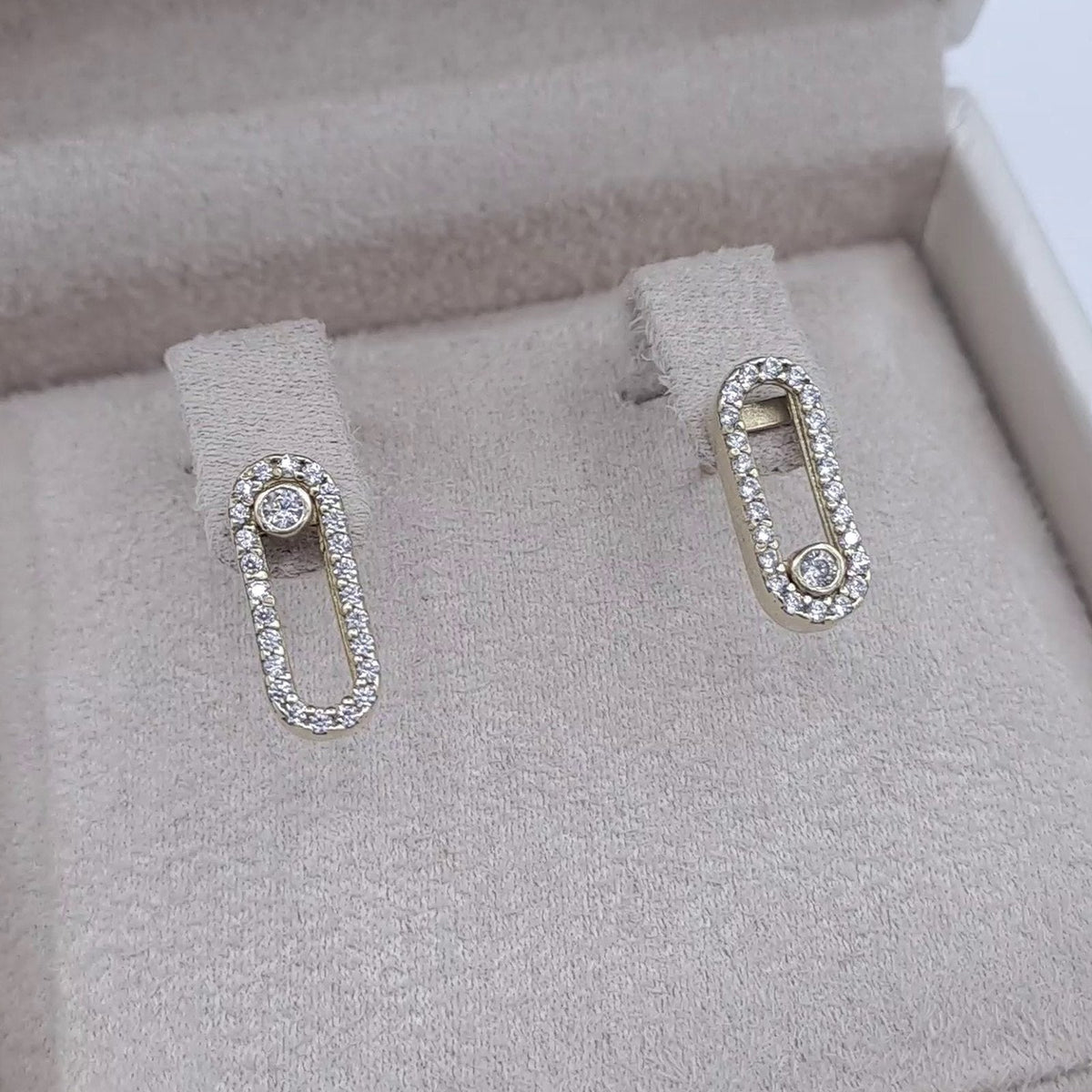 Boucles d'Oreilles Pendantes Or Jaune - Ovales Sertis, Pierre Mobile – or 18 carats | Tariki