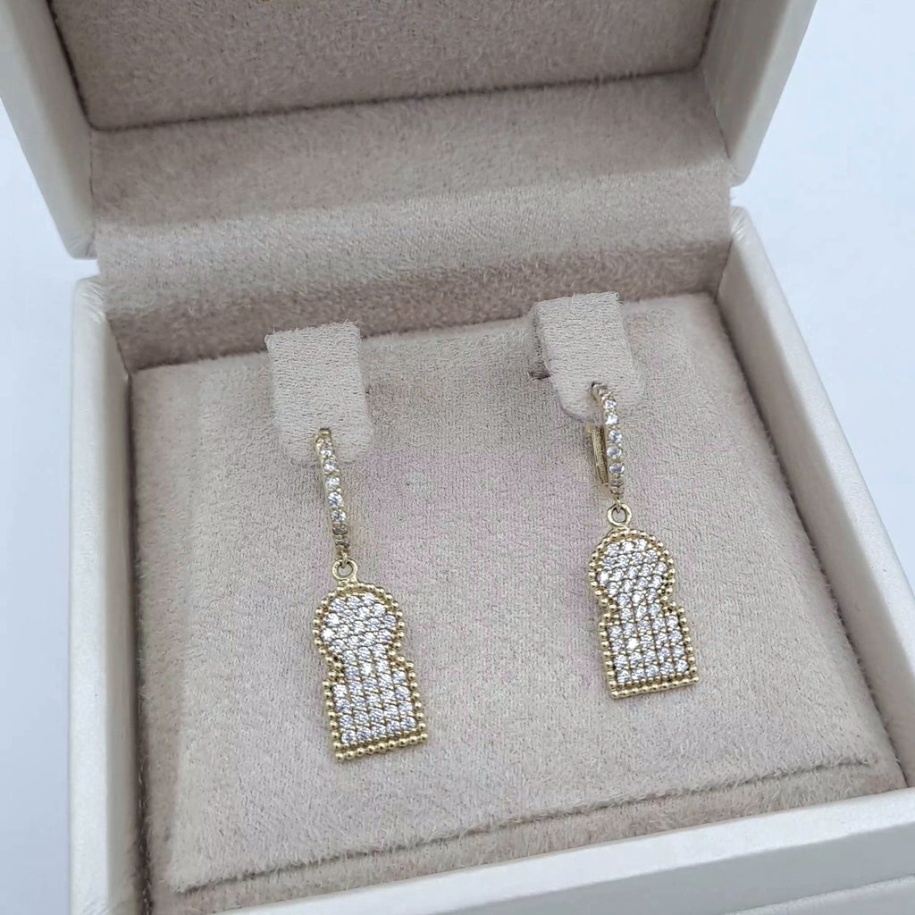 Boucles d'Oreilles Pendantes Or Jaune - Plaques Pavées de Pierres – or 18 carats | Tariki