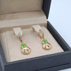 Boucles d'Oreilles Pendantes Or Rose - Gouttes Serties, Émail Vert – or 18 carats | Tariki