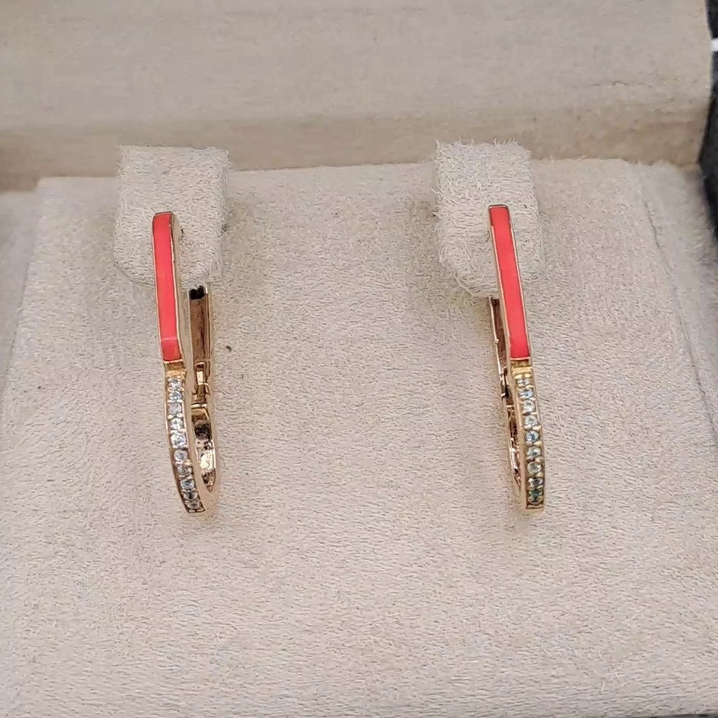 Boucles d'Oreilles Pendantes Or Rose - Serties, Émail Rouge – or 18 carats | Tariki
