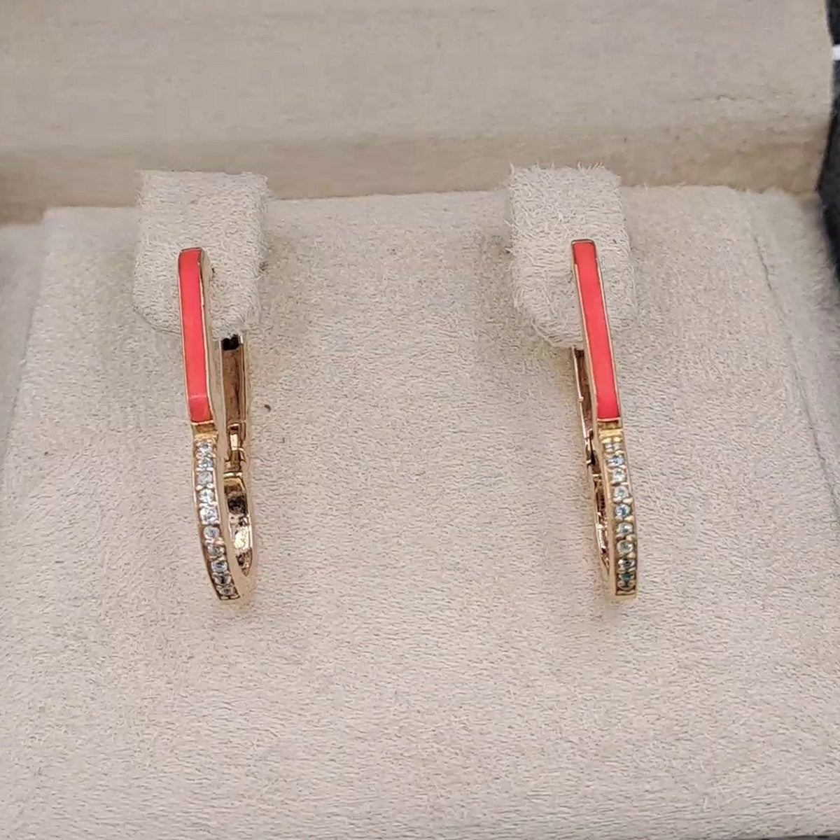 Boucles d'Oreilles Pendantes Or Rose - Serties, Émail Rouge – or 18 carats | Tariki