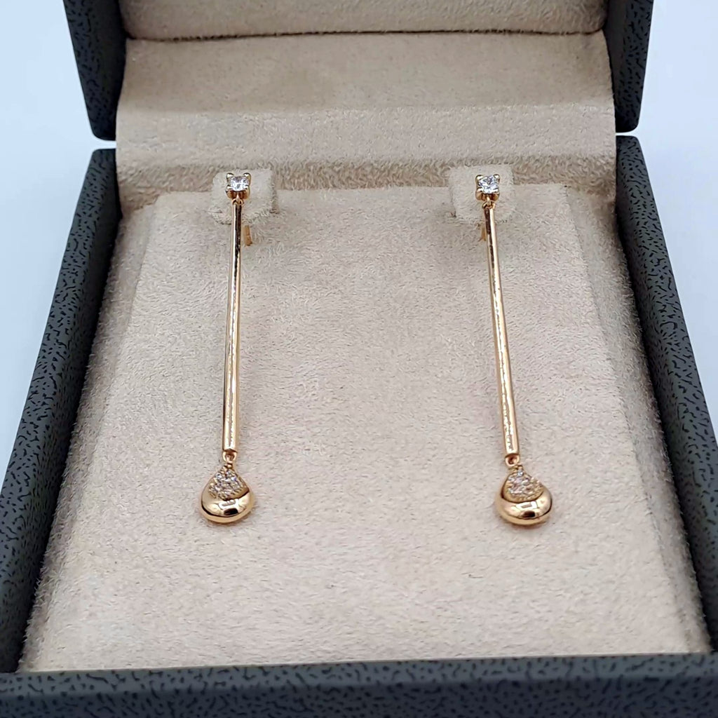 Boucles d'Oreilles Pendantes Tiges Or Rose - Gouttes Serties – or 18 carats | Tariki