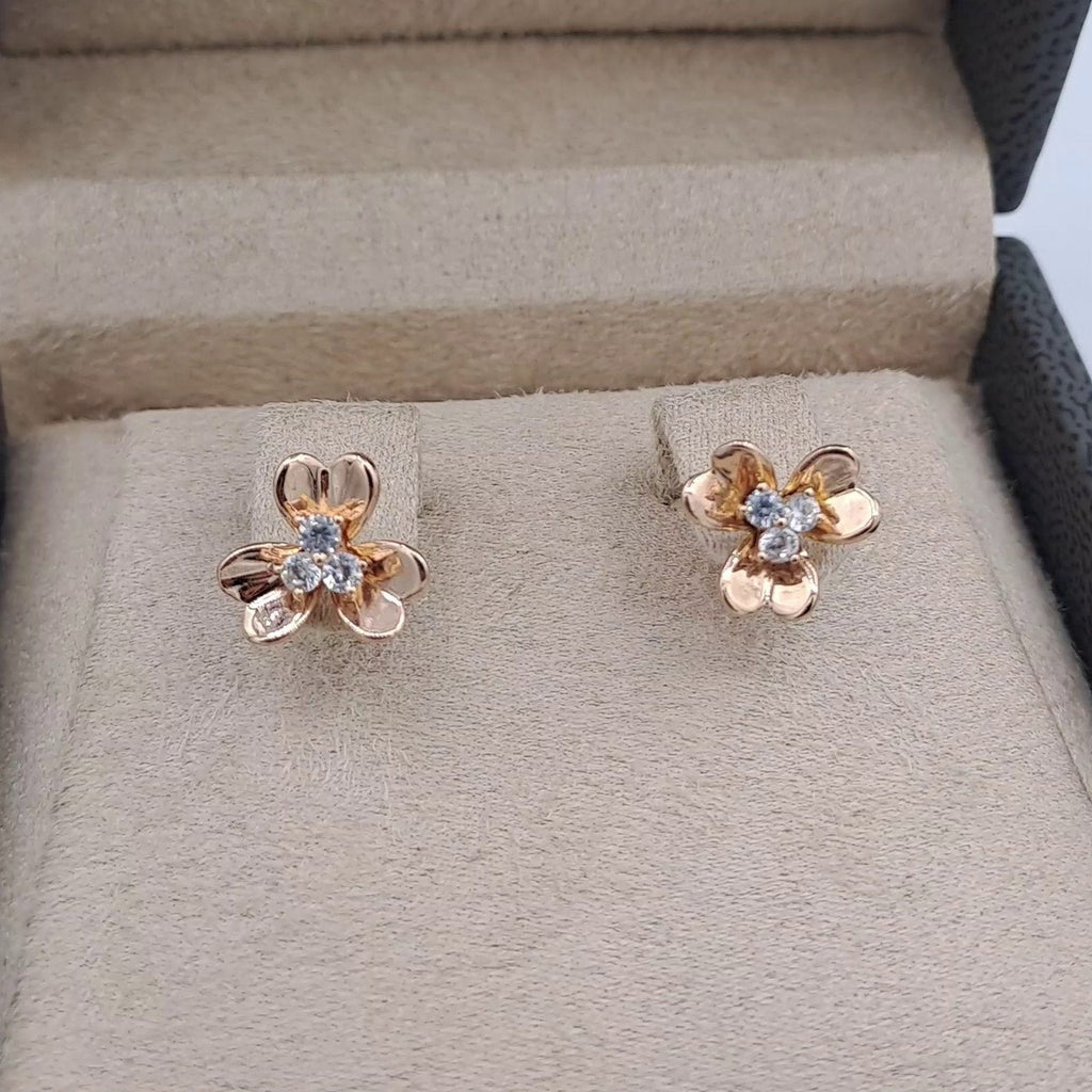Boucles d'Oreilles Puces Fleurs Or Rose - Serties d'une Pierre – or 18 carats | Tariki