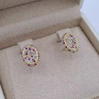 Boucles d'Oreilles Puces Ovales Or Jaune - Serties de Pierres Roses – or 18 carats | Tariki