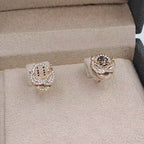 Boucles d'oreilles puces rondes or rose 18 carats serties de pierres - Tariki