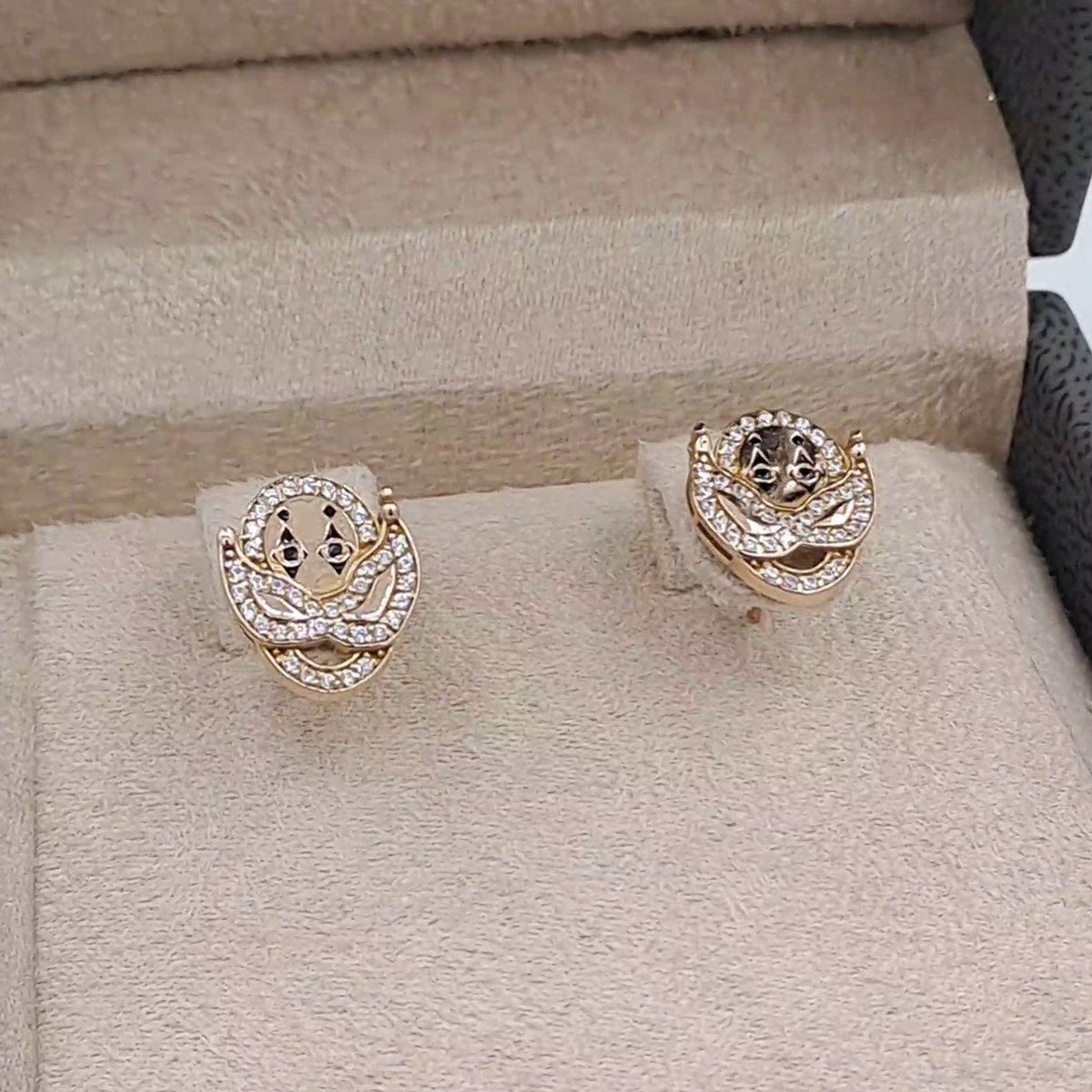 Boucles d'oreilles puces rondes or rose 18 carats serties de pierres - Tariki