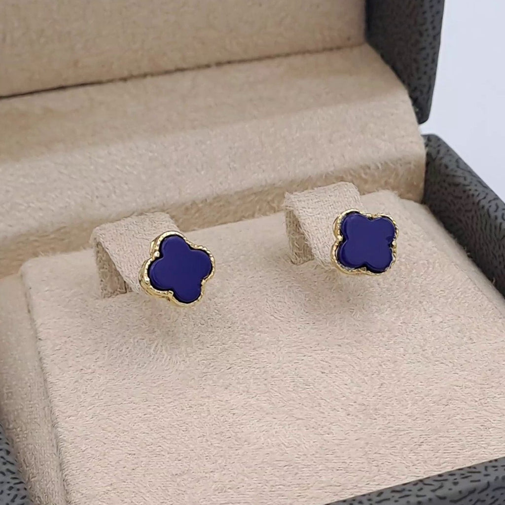 Boucles d'Oreilles Puces Trèfles Bleus Or Jaune – or 18 carats | Tariki