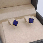 Boucles d'Oreilles Puces Trèfles Bleus Or Jaune – or 18 carats | Tariki