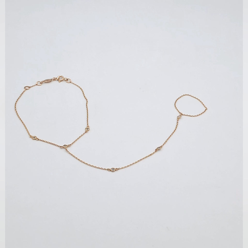Bracelet-Bague Or Rose - Chaîne d'Annulaire, Pierres en Station – or 18 carats | Tariki