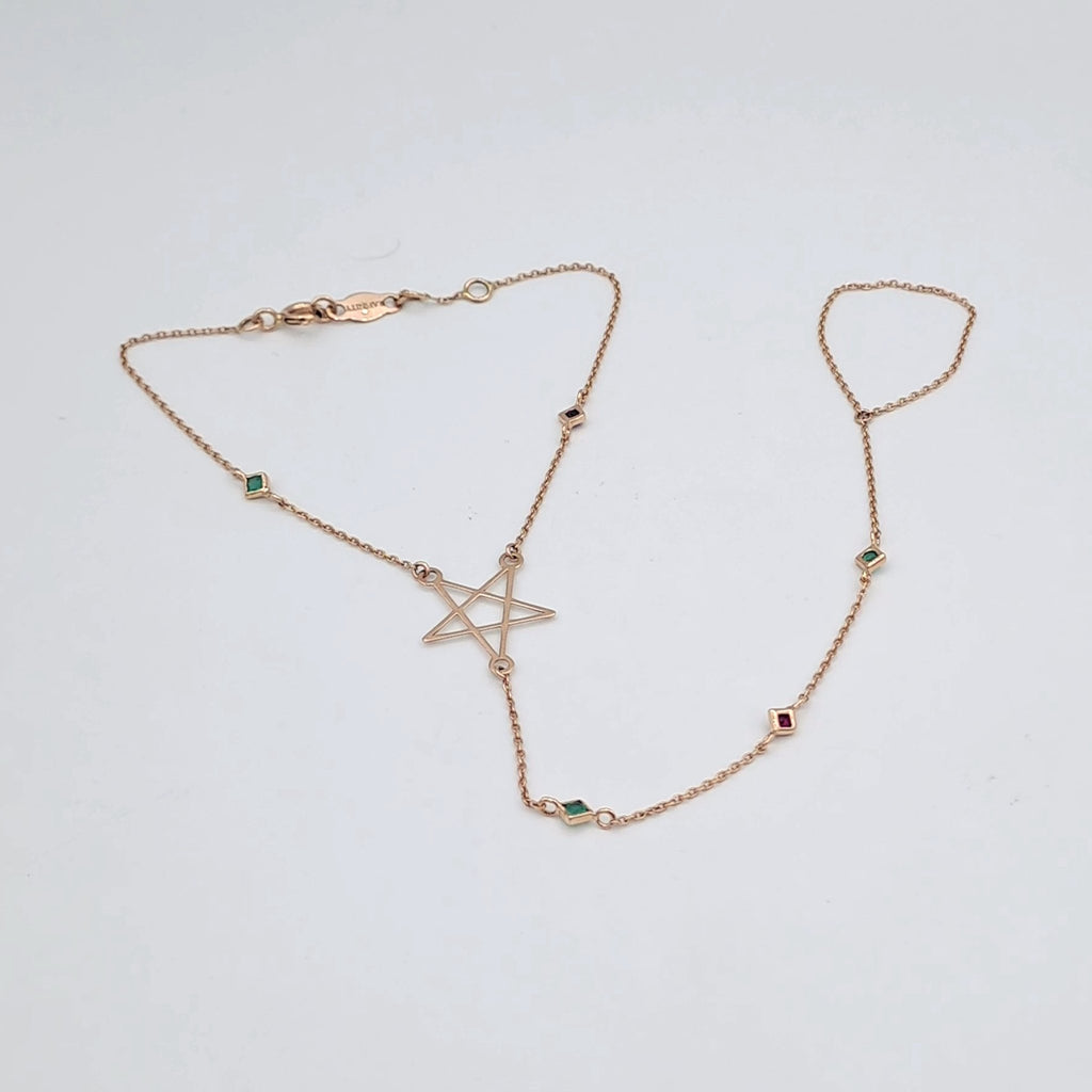 Bracelet-Bague Or Rose - Étoile, Chaîne d'Annulaire, Pierres en Station – or 18 carats | Tariki