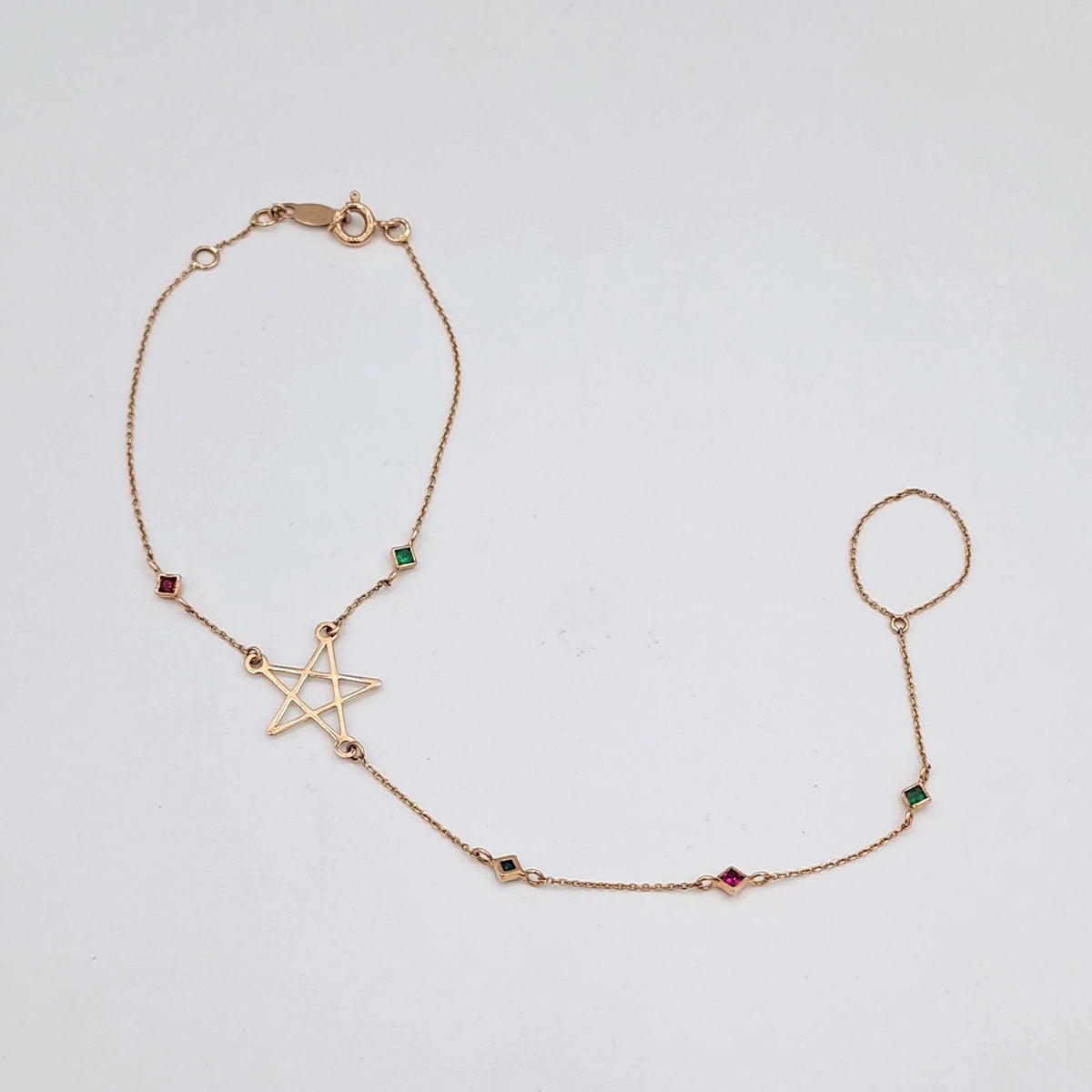 Bracelet-Bague Or Rose - Étoile Sertie, Chaîne d'Annulaire – or 18 carats | Tariki