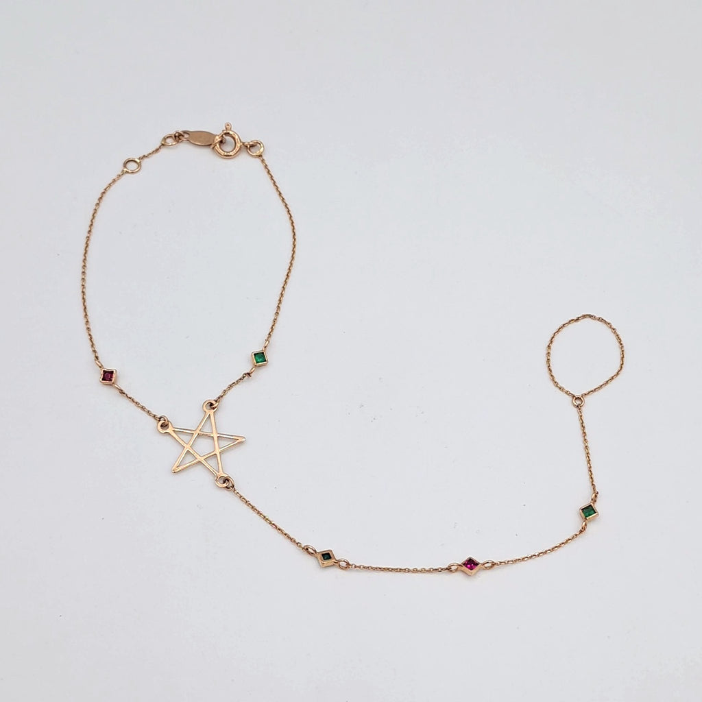 Bracelet-Bague Or Rose - Étoile Sertie, Chaîne d'Annulaire – or 18 carats | Tariki
