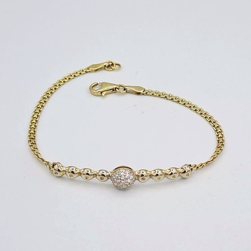 Bracelet Chaîne Boules Or Jaune - Pastille Pavée de Pierres – or 18 carats | Tariki