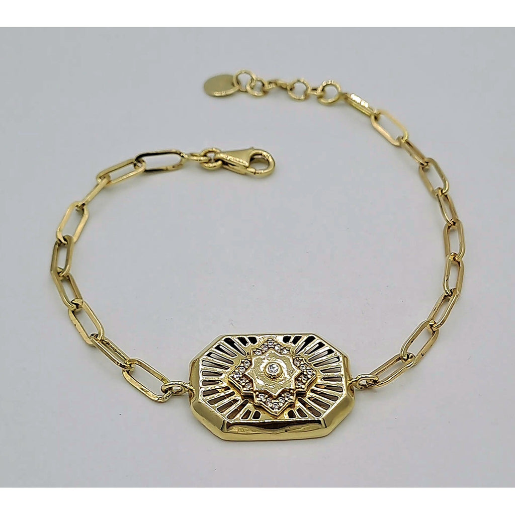 Bracelet Chaîne Maillons Or Jaune - Plaque Octogonale Sertie – or 18 carats | Tariki