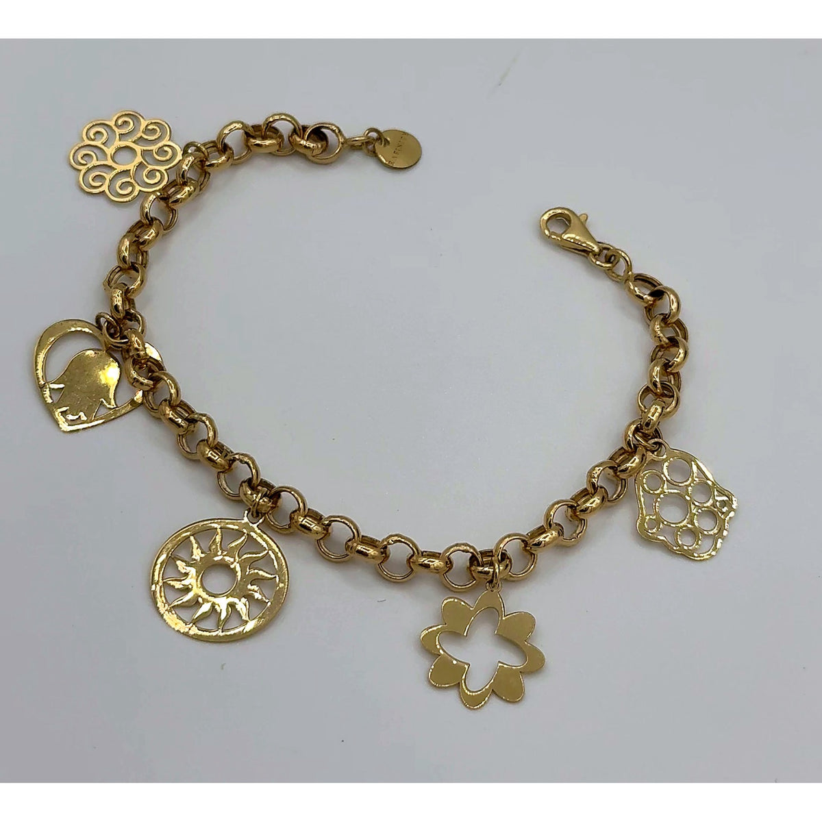 Bracelet Chaîne Or Jaune - À Breloques (main de Fatma, Soleil, Trèfle, Rosace) – or 18 carats | Tariki